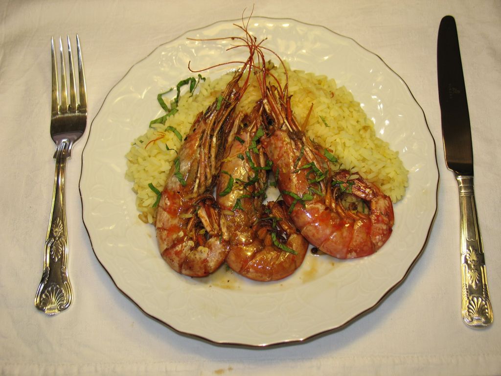 Γαρίδες με ούζο και μέλι