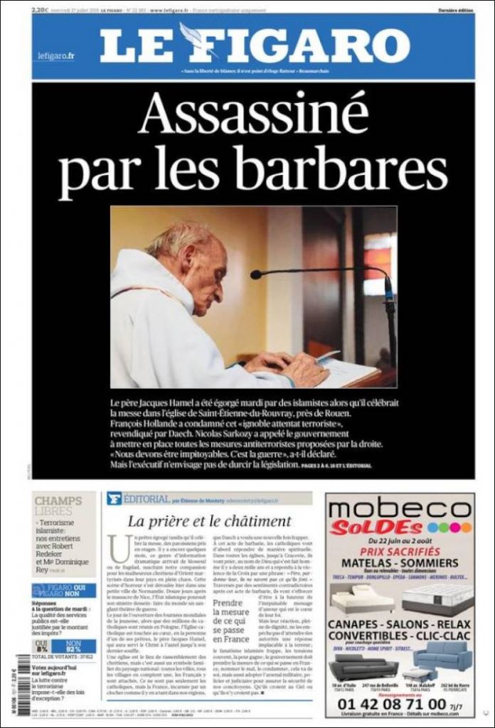 Ο γαλλικός τύπος μετά την επίθεση σε εκκλησία κοντά στη Ρουέν της Νορμανδίας