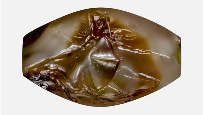 Σφραγιδόλιθος ασύγκριτης τέχνης από τάφο πολεμιστή στην Πύλο