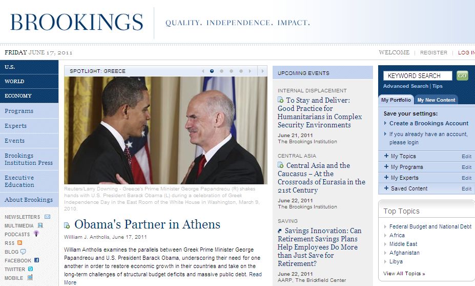 Brookings: «Ο συνέταιρος του Ομπάμα στην Αθήνα»