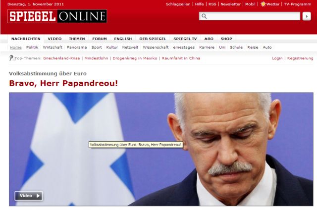«Μπράβο κύριε Παπανδρέου!», γράφει το Spiegel για το δημοψήφισμα