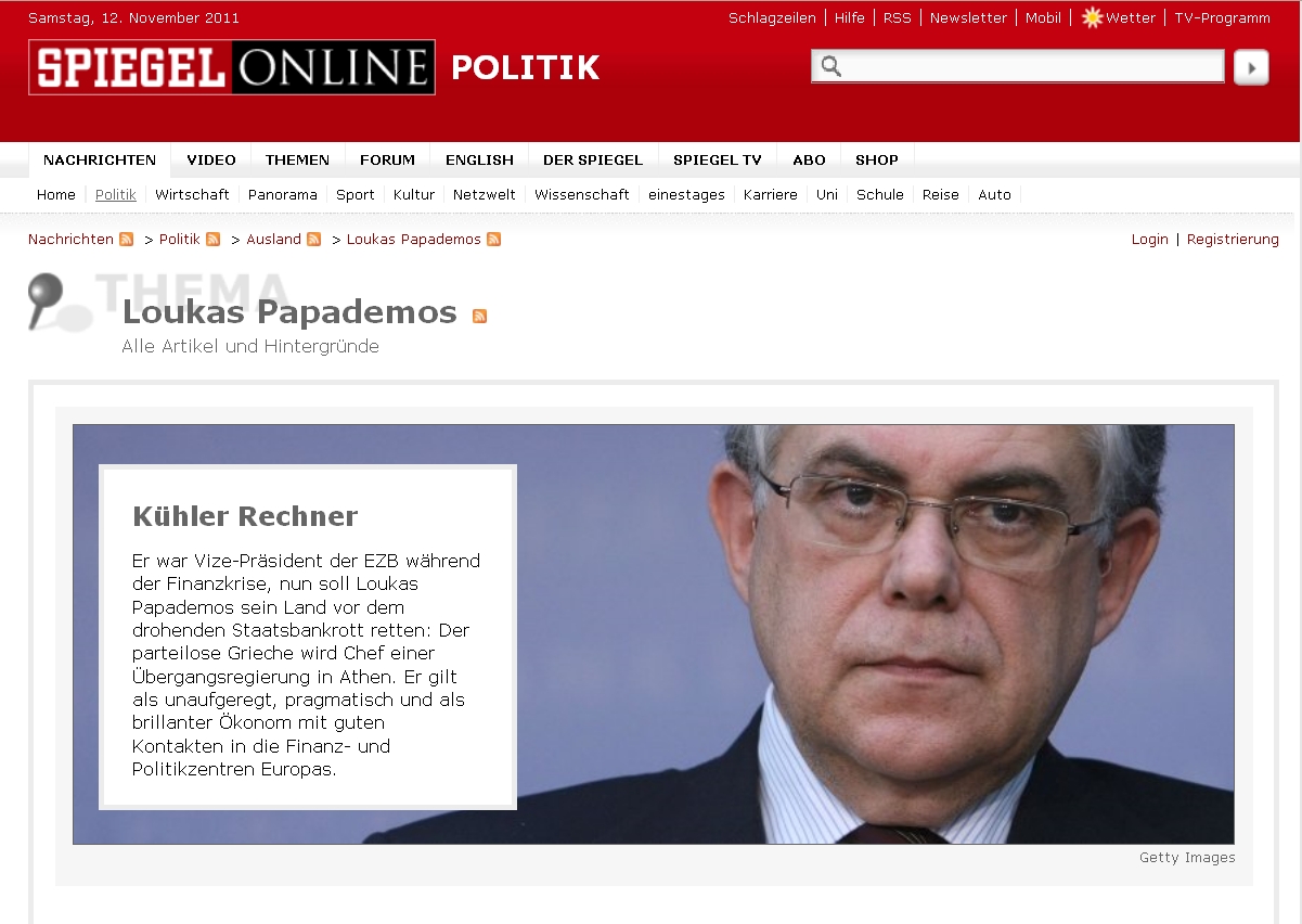 Spiegel-Online: «Λίγοι Ελληνες έχουν τόσο καλή φήμη όση ο κ. Παπαδήμος