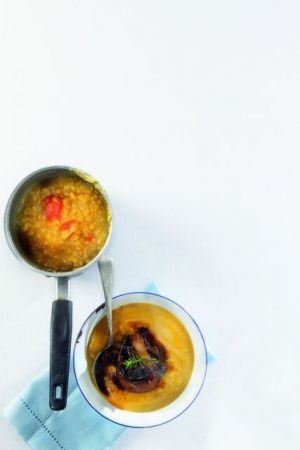 Φάβα με καραμελωμένα μανιτάρια