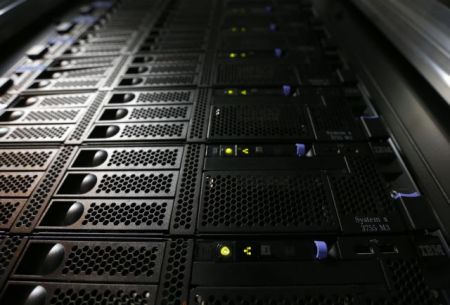 File photo of an IBM System x3755 M3 server in the data center at the EPFL in Ecublens