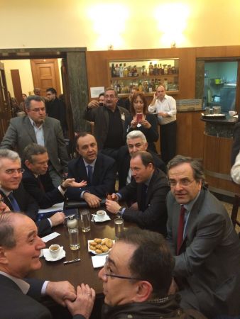 Ο Αντ. Σαμαράς στο καφενείο της Βουλής