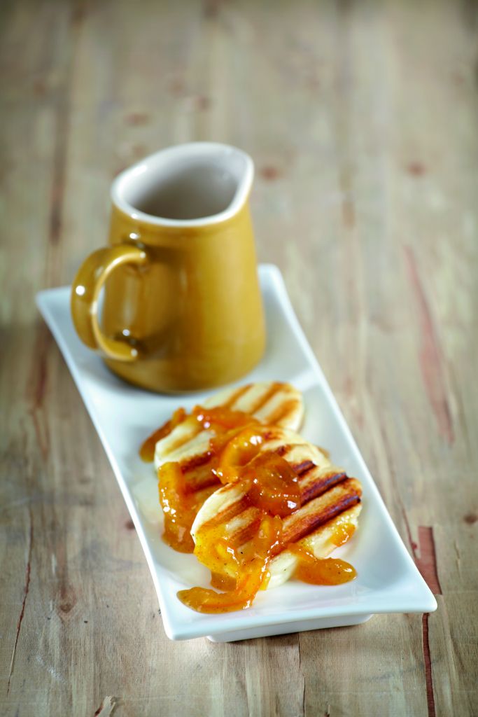 Χαλούμι σχάρας με σάλτσα από πορτοκάλι και κύμινο