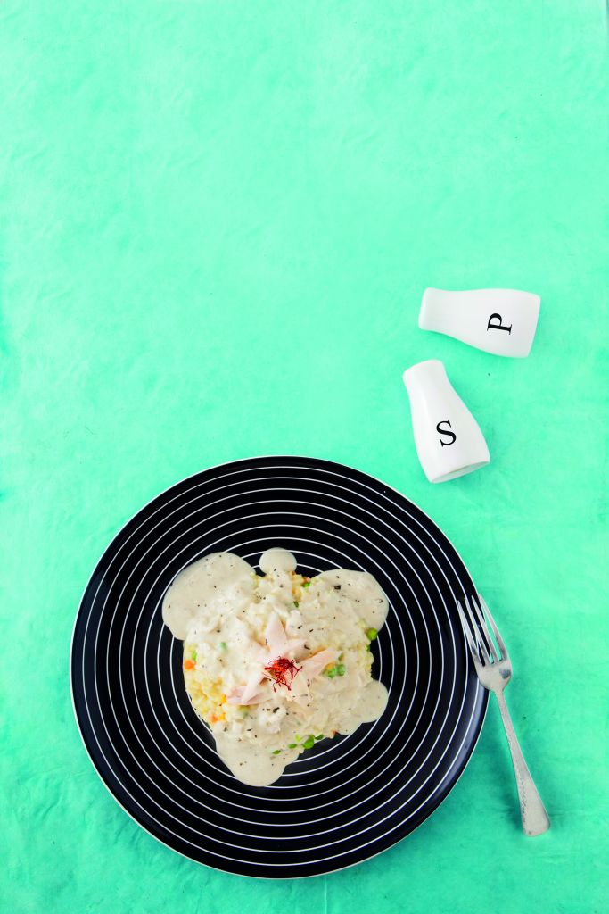 Ριζότο Μιλανέζα με κρέμα από μουστάρδα και εστραγκόν