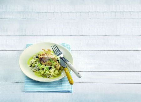 Λαβράκι σοτέ με πρασόρυζο