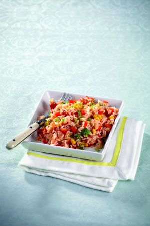 Πιλάφι με καλαμπόκι, πιπεριές και λάιμ