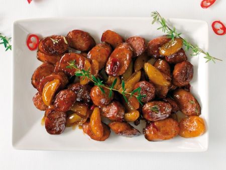 Τηγανιά µε λουκάνικα, βερίκοκα και µέλι