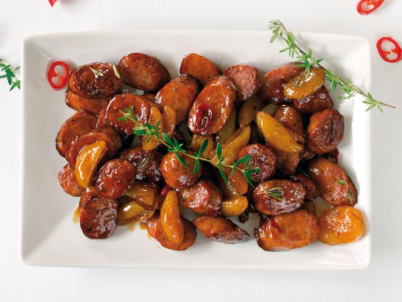 Τηγανιά µε λουκάνικα, βερίκοκα και µέλι