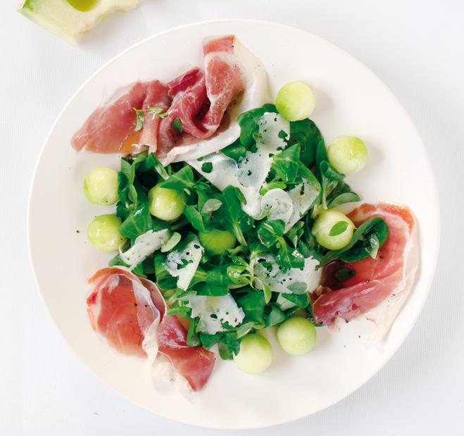 Σαλάτα µε πεπόνι, βαλεριάνα και προσούτο