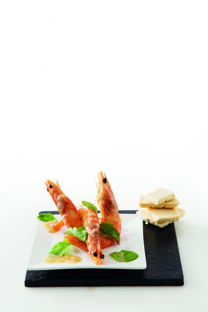 Γαρίδες με σάλτσα λευκής σοκολάτας