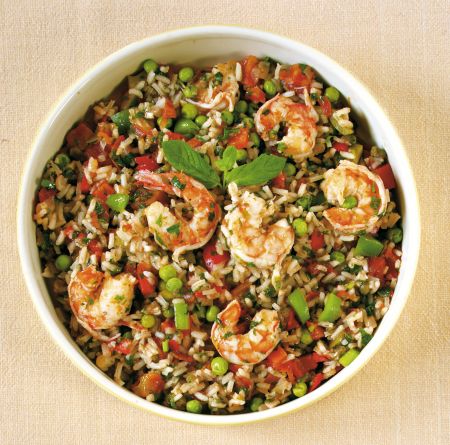 Γαρίδες µε αρακά, ρύζι και κάππαρη