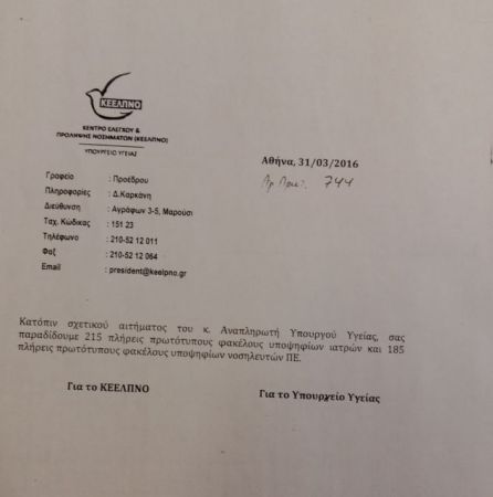 Το έγγραφο του ΚΕΕΛΠΝΟ με την παρέμβαση Π. Πολάκη