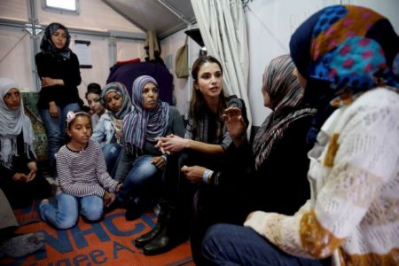 Queen Rania of Jordan visits migrants and refugees on Lesvos