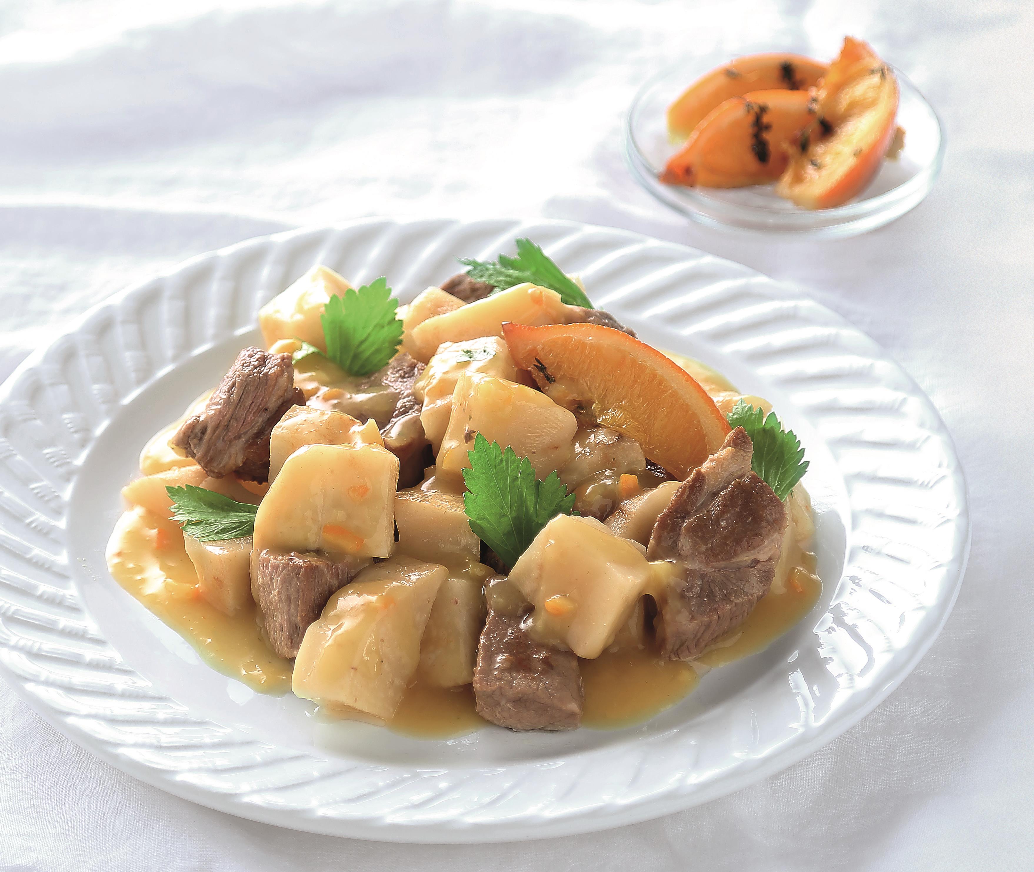 Χοιρινή τηγανιά με σάλτσα πορτοκαλιού κονφί