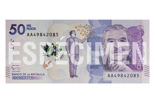 Ο Γκαμπριέλ  Γκαρσία Μάρκες σε χαρτονόμισμα της Κολομβίας