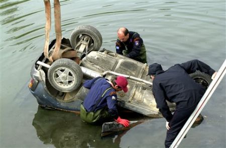 Car falls into the sea at the port of Piraeus on Monday