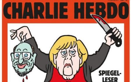 Με το κεφάλι Σουλτς στο χέρι η Μέρκελ στο Charlie Hebdo