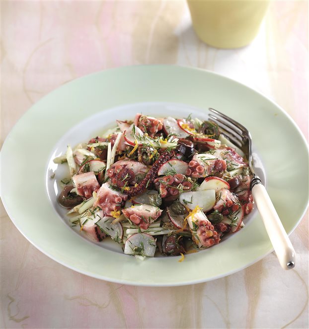 Χταπόδι ξιδάτο με πορτοκάλι και μάραθο