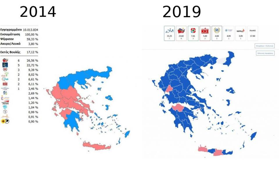 Τι φταίει και ο χάρτης της Ελλάδας άλλαξε χρώμα στις ευρωεκλογές