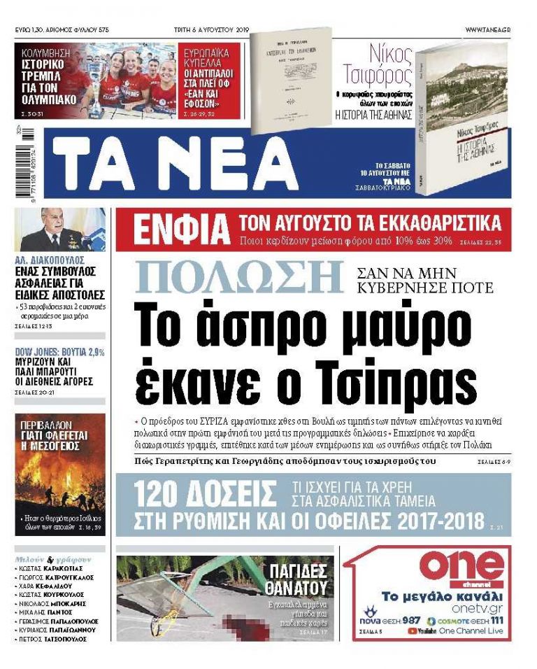 Διαβάστε στα «ΝΕΑ» της Τρίτης: Ο Τσίπρας έκανε το άσπρο – μαύρο | tovima.gr