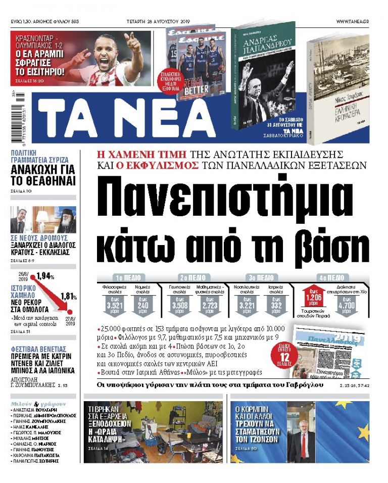 Διαβάστε στα «ΝΕΑ» της Τετάρτης: «Πανεπιστήμια κάτω από τη βάση» | tovima.gr