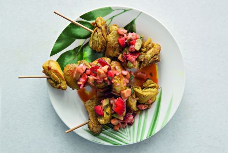 Καλαμάκια κοτόπουλου με σάλτσα φράουλας