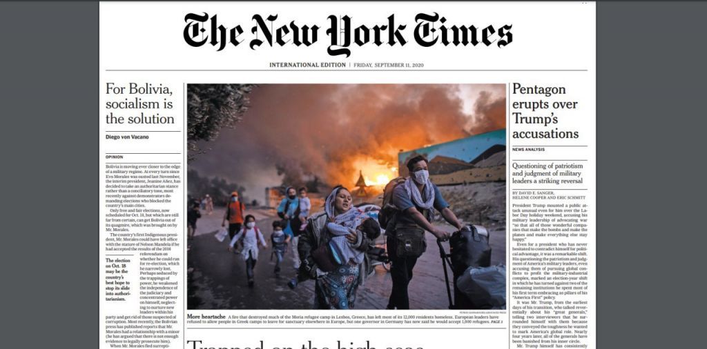 «Το τέλος της Μόριας»: Φωτογραφία-γροθιά με ελληνική υπογραφή στους NYT