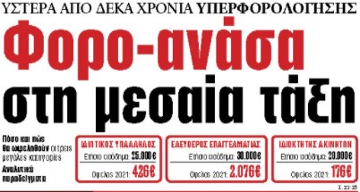 Στα «ΝΕΑ» της Τρίτης: Φορο-ανάσα στη μεσαία τάξη
