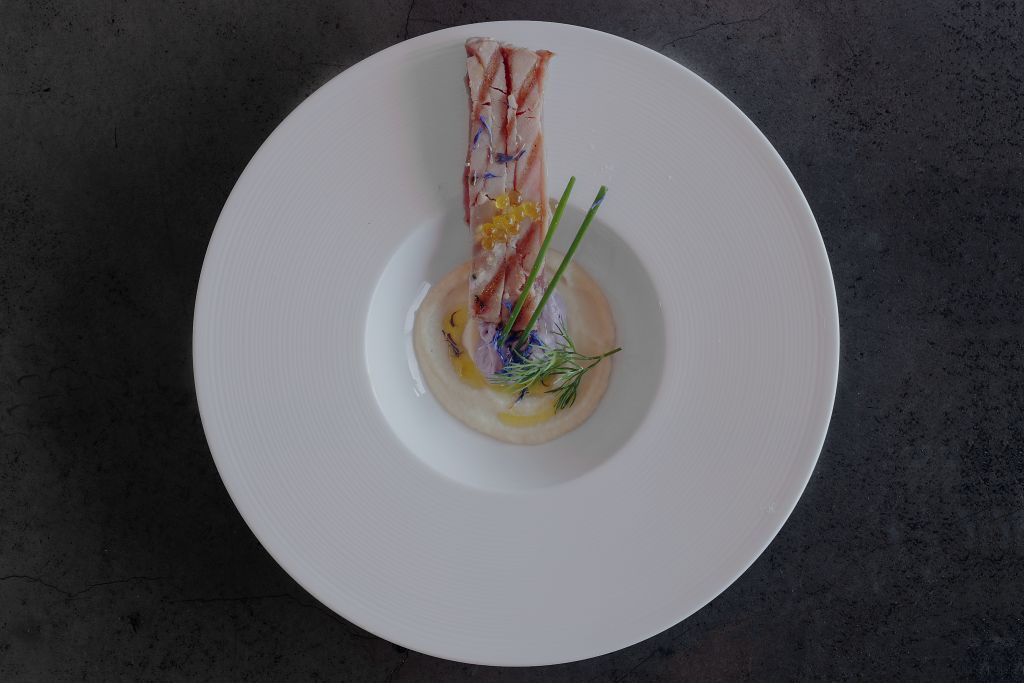 Φιλέτο τόνου με πουρέ σελινόριζας και σχινόπρασο