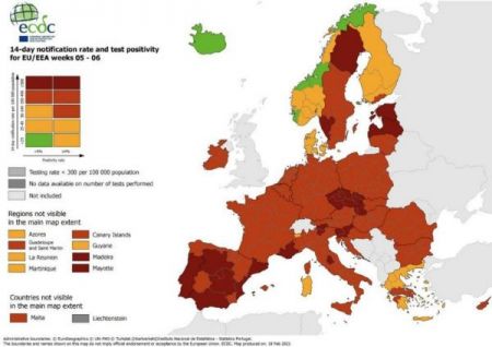 ECDC: Κοκκίνισε η Στερεά Ελλάδα – Τέλος το πράσινο στον χάρτη