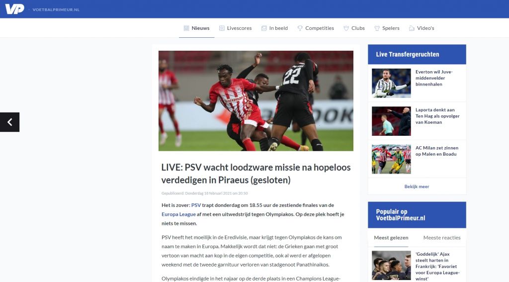 Ολλανδικός Τύπος : «Η Αϊντχόφεν πιάστηκε στη φυλακή του Ολυμπιακού»