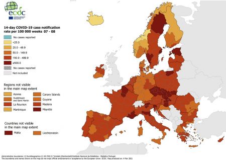 Χάρτες του ECDC : Κοκκινίζει επικίνδυνα η Ελλάδα  – Τέλος οι κίτρινες περιοχές