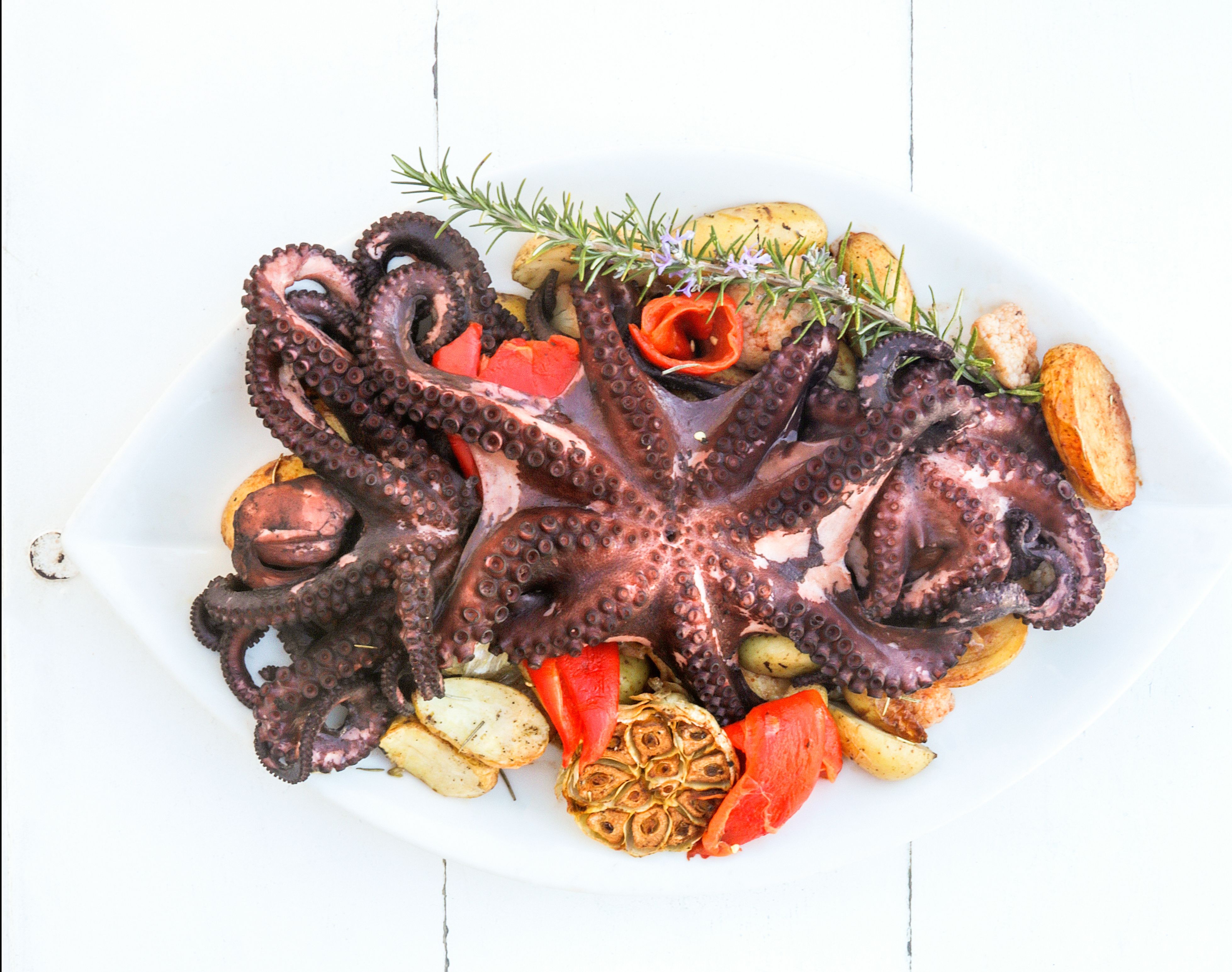 Χταπόδι με σάλτσα και πατατοσαλάτα