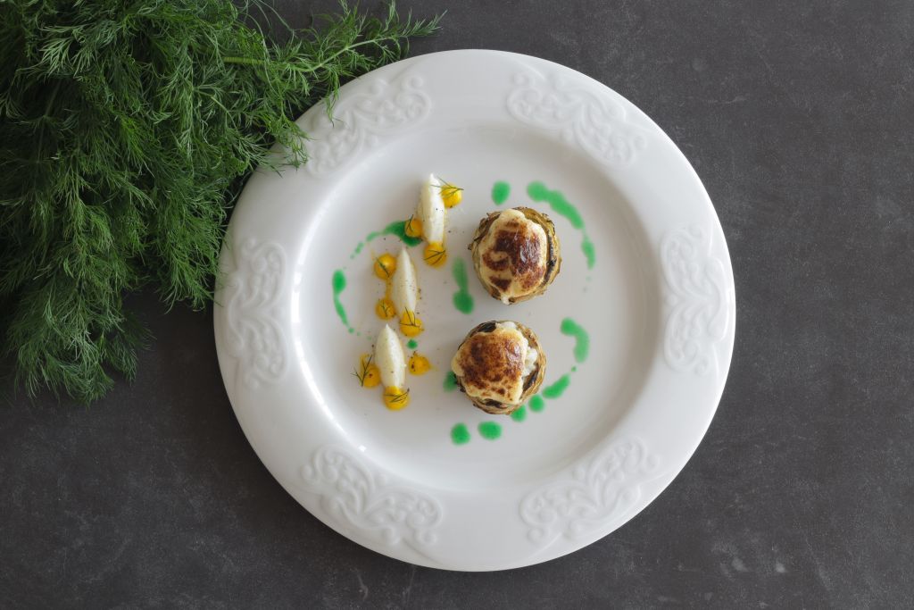 Αγκινάρες παπουτσάκια γεμιστές με μπακαλιάρο α λα πολίτα