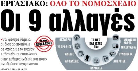 Στα «ΝΕΑ» της Τρίτης: Οι 9 αλλαγές