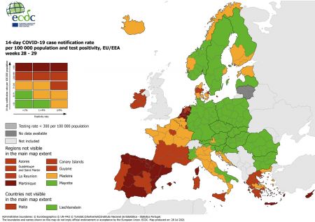 ECDC: Στο πορτοκαλί σχεδόν όλη η Ελλάδα – Ξανά κόκκινη η Κρήτη