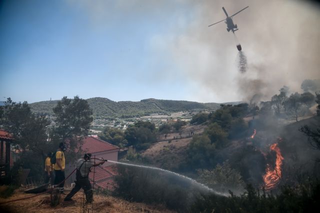 Φωτιά στην Κερατέα – Οι φλόγες απειλούν πάλι σπίτια – Ανησυχία για τον Εθνικό Δρυμό Σουνίου