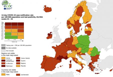 Χάρτης ECDC – Ποιες περιοχές της Ελλάδας βρίσκονται σε «βαθύ κόκκινο»
