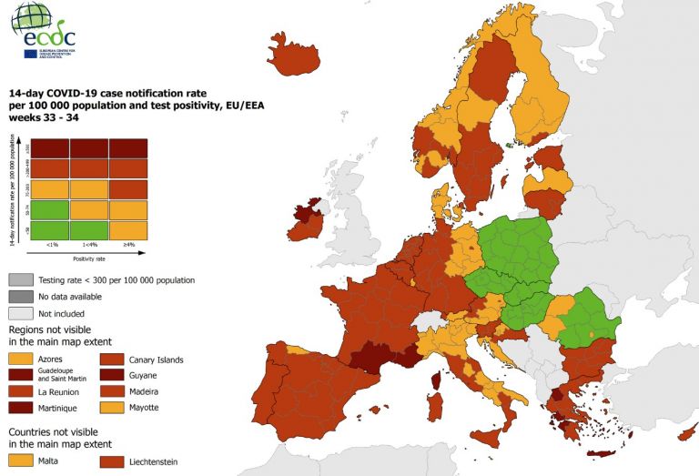 Χάρτης ECDC – Ποιες περιοχές της Ελλάδας βρίσκονται σε «βαθύ κόκκινο» | tovima.gr