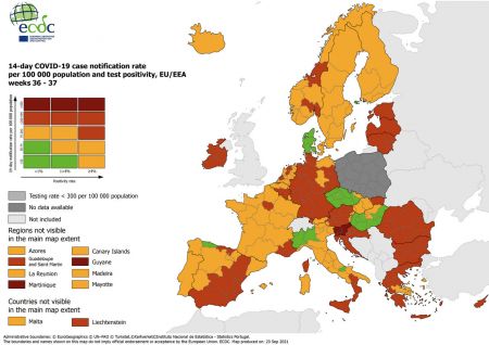 Χάρτες ECDC – Παραμένει στο πορτοκαλί η Ελλάδα – Ποιες τρεις περιοχές παρουσιάζουν βελτίωση