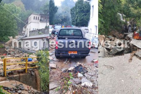 Πήλιο – Σε ποτάμια μετατράπηκαν οι δρόμοι – Βράχος καταπλάκωσε σπίτι στη Μακρυρράχη