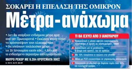 Στα «ΝΕΑ» της Τρίτης – Μέτρα-ανάχωμα