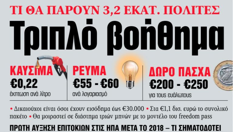 Στα «ΝΕΑ» της Πέμπτης: Τριπλό βοήθημα | tovima.gr
