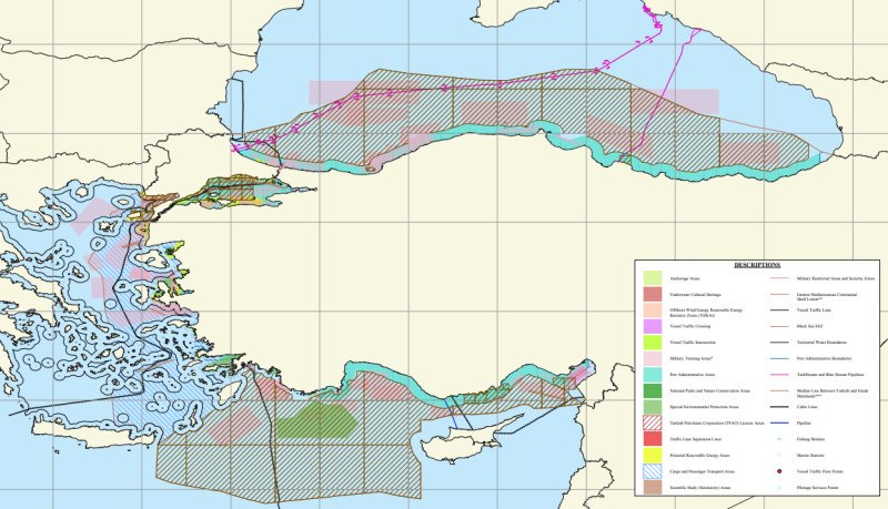 Η Τουρκία δημοσιοποίησε θαλάσσιο χωροταξικό σχεδιασμό – Τι απαντά το ΥΠΕΞ