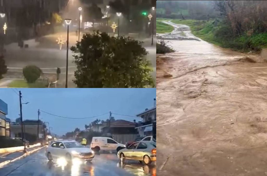 Σπάρτη: Χαλάζι και καταρρακτώδης βροχή πλημμύρισαν την πόλη κι έκλεισαν τα σχολεία
