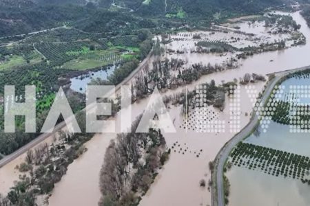 Υπερχείλησε ο Αλφειός στην Ηλεία - Πλημμύρισαν δρόμοι
