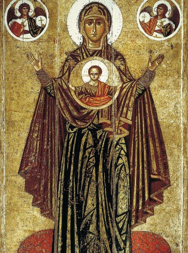 «Θεοτόκος Δεομένη», ρωσική εικόνα του 13ου αιώνα, με πρότυπο την περίφημη εικόνα της Παναγίας των Βλαχερνών